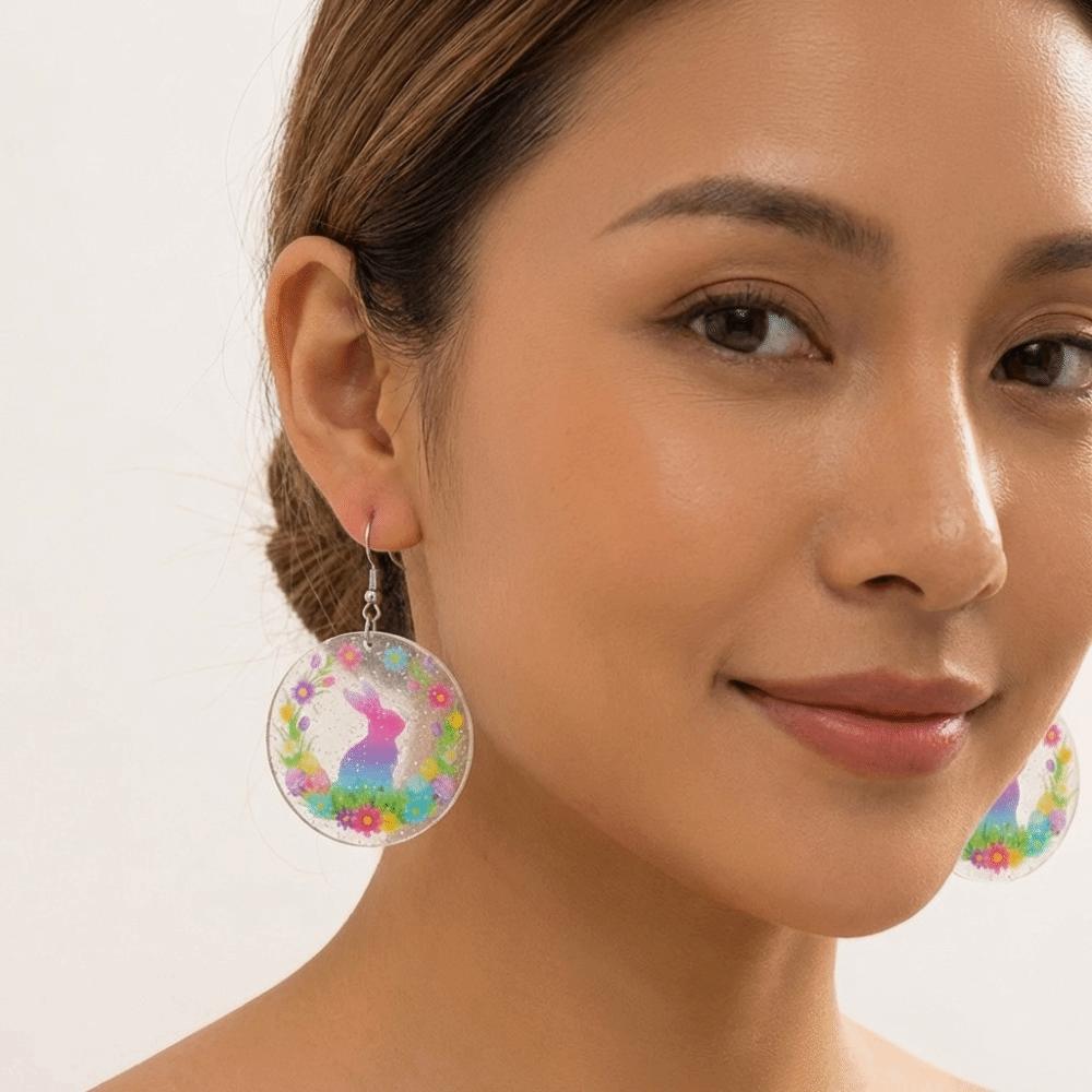 Acrylic Bunny Pendant Earrings Cartoon Easter Egg Dangle Earrings Fashion Easter Egg Earrings  Men