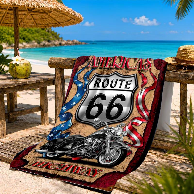 Route 66 Beach Towel, Quick-drying, Easy To Care For, Suitable for Both Fitness and Beach Vacations,Sports Essential
