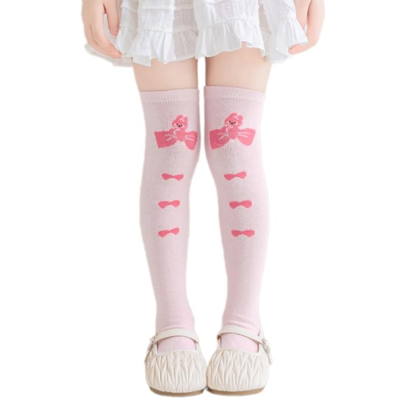 Children's Knee Length Cotton Socks Baby Girls Long Tube Socks Soft Stockings Flower Pattern for School Uniforms