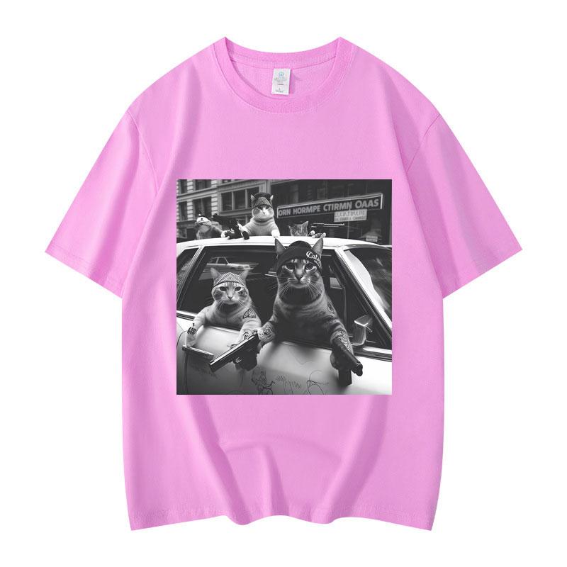 Funny Cat Gang Meme Graphic T Shirts Men's Women's Fashion Vintage Short Sleeve T-shirt High Quality Cotton Oversized T-shirts