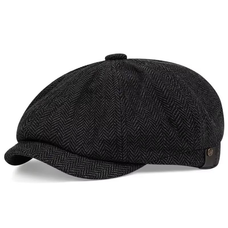 Peaky Blinders Stil Schiebermütze Vintage Wollmischung Flach Gatsby Hut Für Männer Winter Tägliche Kleidung 58-62CM black