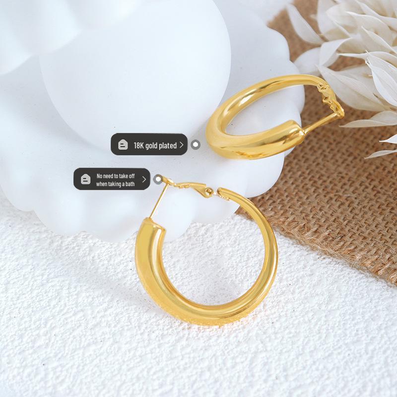 New Large Hoop Titanium Steel Earrings, Niche French Design, Colorfast Stud Accessories for Women