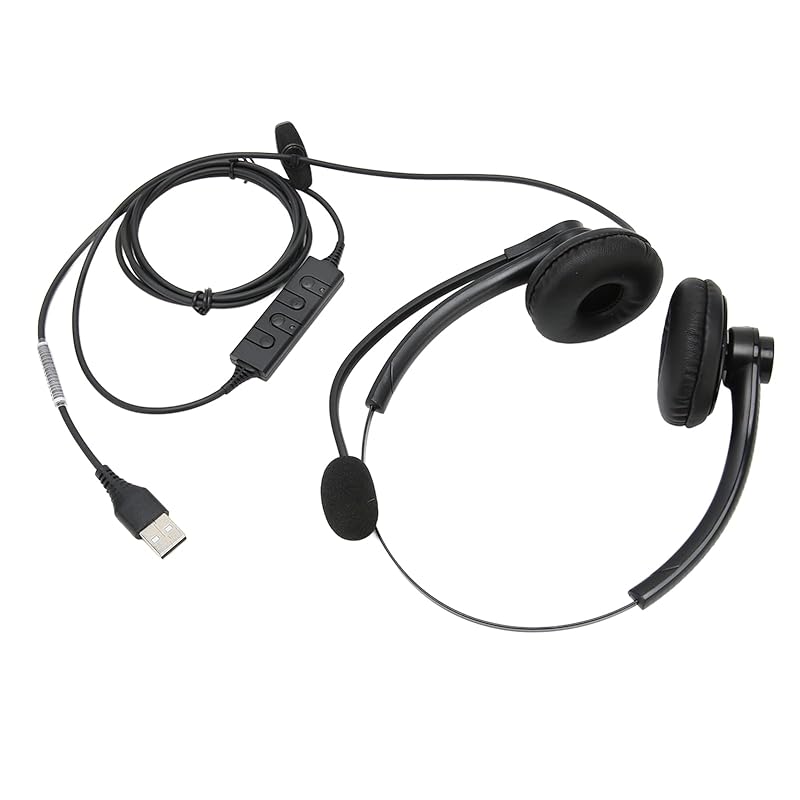 

Wired Telephone Headset, Noise Reduction Clear Sound Binaural Office Headphones with 330 Degree Mic for Call Center (USB interface)