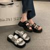 Fashion trend silver Internet celebrity super fire thick-soled slippers summer wear high-end non-slip cool slippers