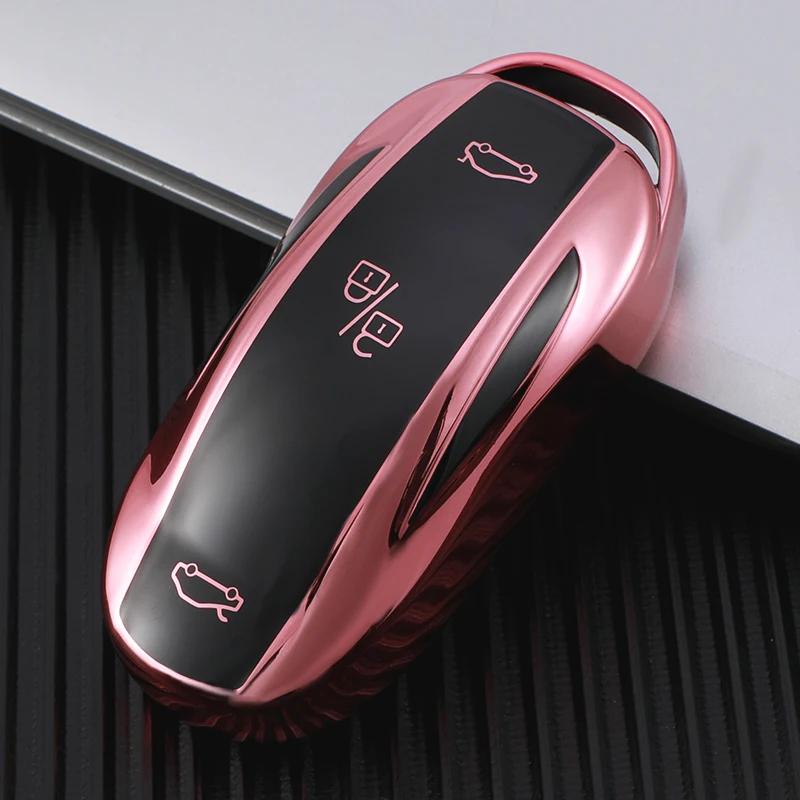 TPU Smart Car Key Cover Fodral Fob för Tesla Model S Model 3 Model Y Key Shell Väska Hållare Tillbehör Skydd