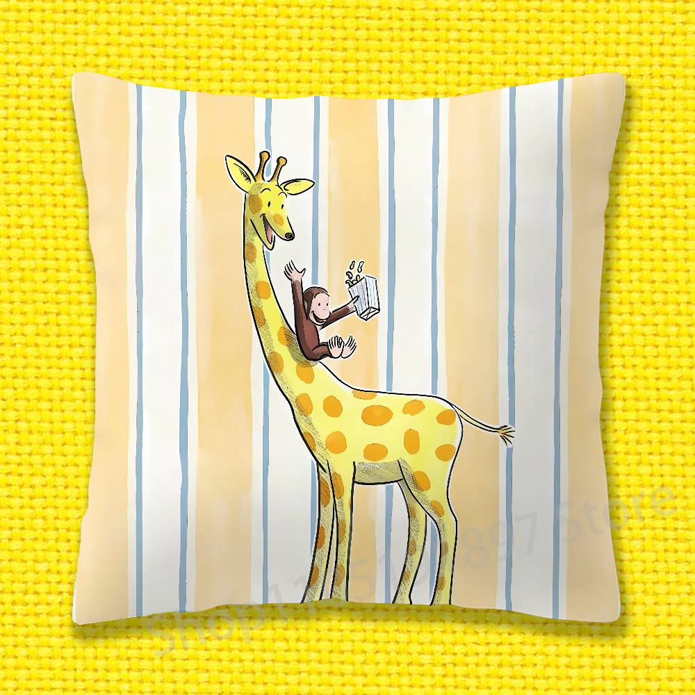 C-Curious George Monkey Throw Pillow Case For 30X30Cm 40X40Cm 45X45Cm 50X50Cm 55X55Cm Square Sofa Pillowcase Shell