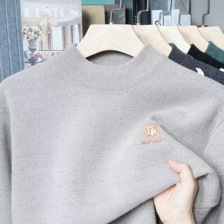 

Men s Autumn Winter Mink Velvet Knit Sweater: Warm Round Neck Long Sleeve Base Layer L (115-135 jin) бежевий
