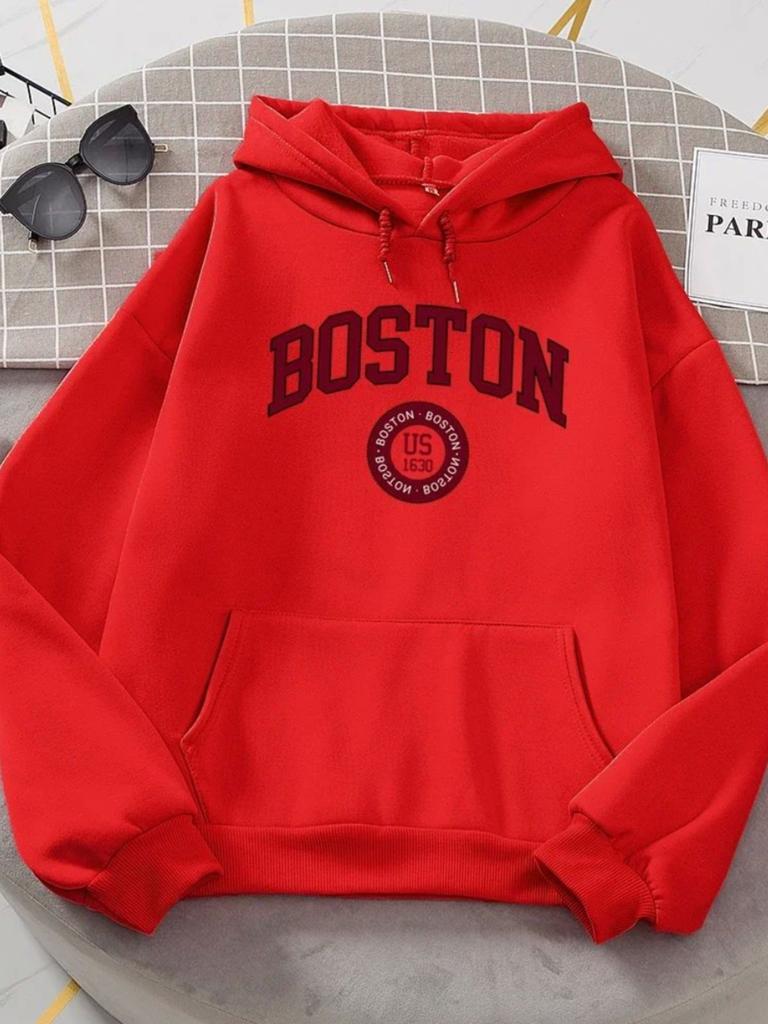 Women's Hooded Sweatshirt with Letter Printed Street Pullover, Casual, Comfortable, Charming Autumn and Winter Styles