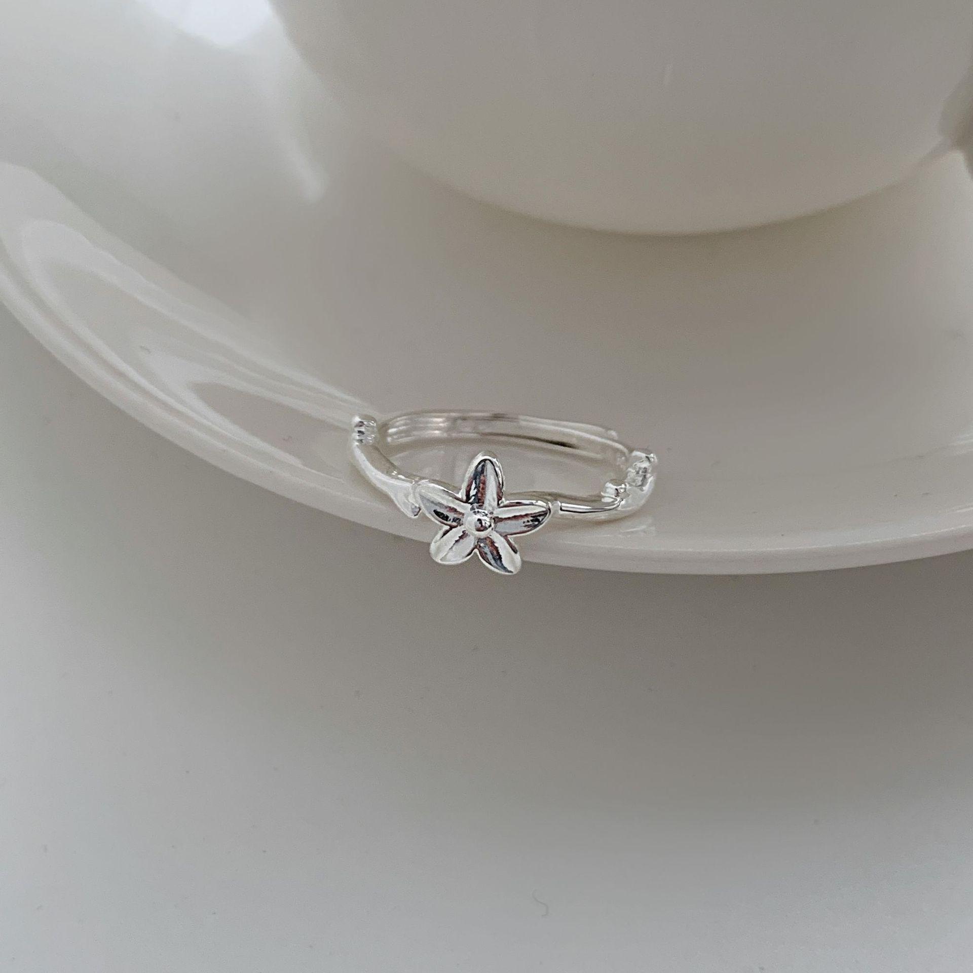 Women s Sweet Flower Star Geometric Double-Layer Stackable Adjustable Open Ring Open Adjustable
