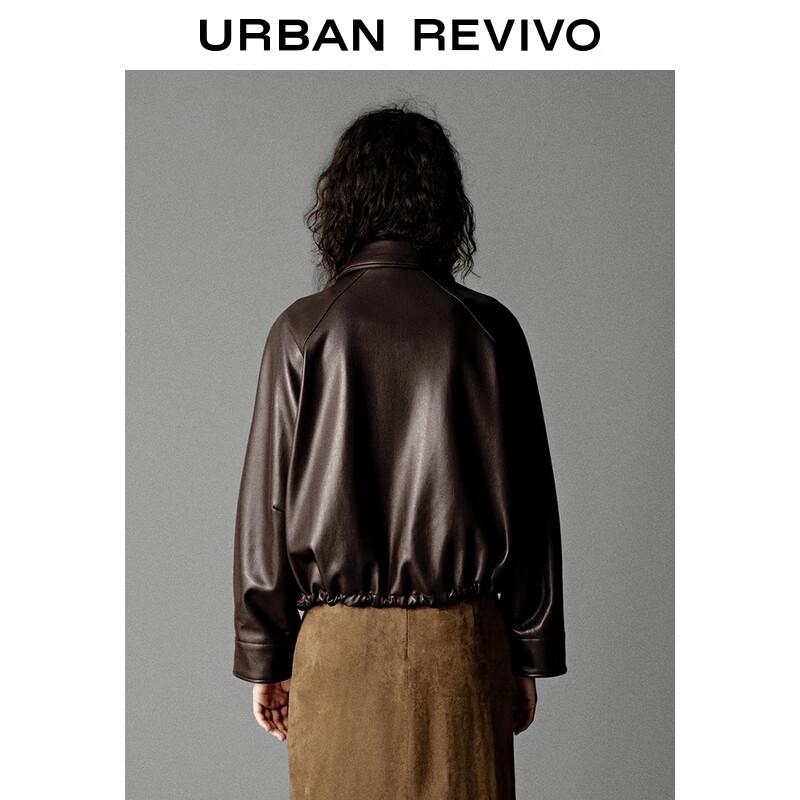 UR 2025 Autumn Retro Oversized Drawstring Faux Leather Jacket