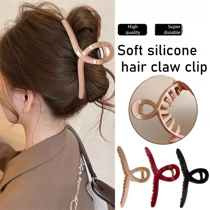2 Stück Neu 13cm Großes Weiches Silikon Großer Hai Clip Haar-Klammer-Clips für Damen Mädchen Retro Einfache Haar-Accessoires Kopfschmuck Schmuckstück