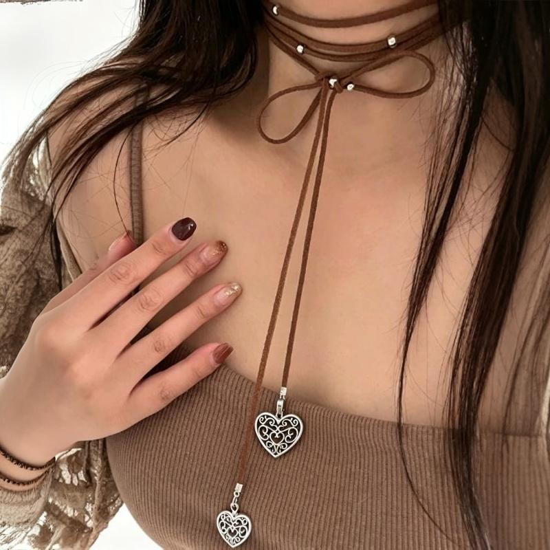 Boho Multi-layered Necklace Adjustable Hollow Coin Heart Charm Choker 1/2Pcs for Women Daily Party Wear