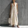 2026 European and American women's clothing summer loose cotton and linen V-neck button sleeveless long dress