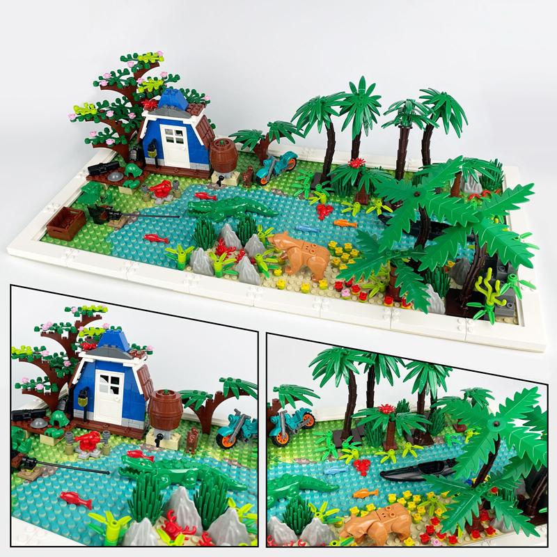 NOU Animal Pădure Tropicală Crocodili Urs Junglă Copac Accesorii Scenă Râuri Standuri Blocuri de Construcție Model Seturi Cărămizi