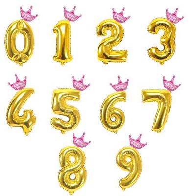 1* 32 inch Crown Number Foil Balloon Digit Ballon Birthday Party Colorful Decors