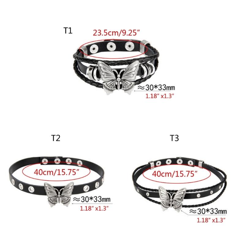 Women Men Cool Punk Choker Necklaces Bracelet Gothic Butterfly Pendant Biker Choker PU Leather Collar Sexy Jewelry Gift