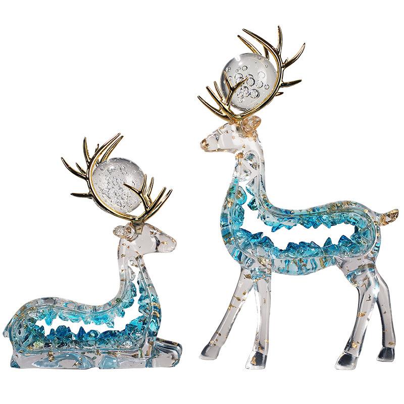 Premium Hollow Elk Ornaments A Pair Best of Transparent Resin Gold Foil Craft Living Room Wine Cabinet Entrance TV Cabinet Decoration