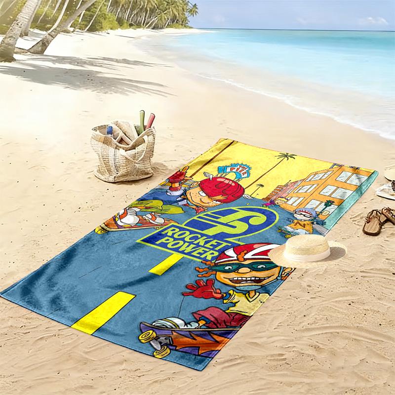 Rocket Power Cartoon Print Beach Towel, Large Soft Quick Dry Towel for Beach Camping Swimming