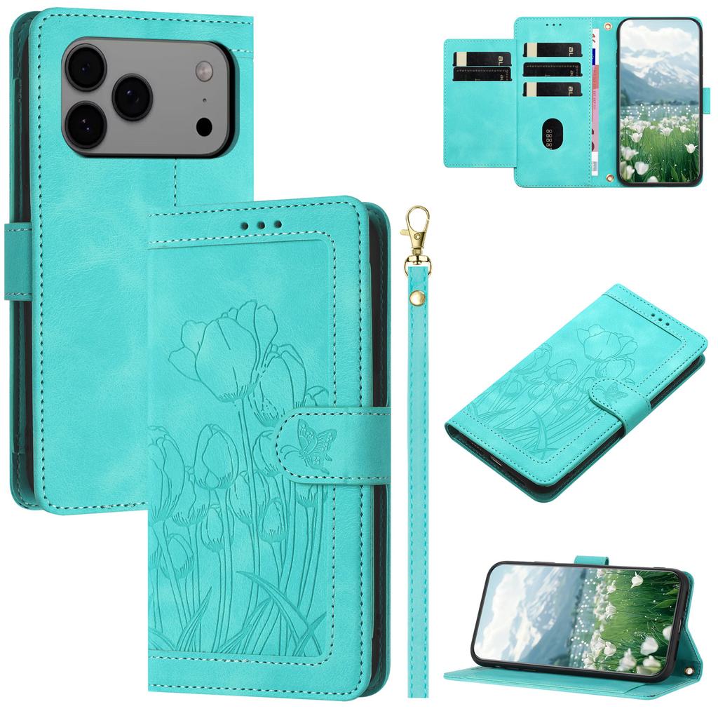 For iPhone 17 Pro Max Case Tulip Leather Phone Cover with 5 Card Slots Wallet