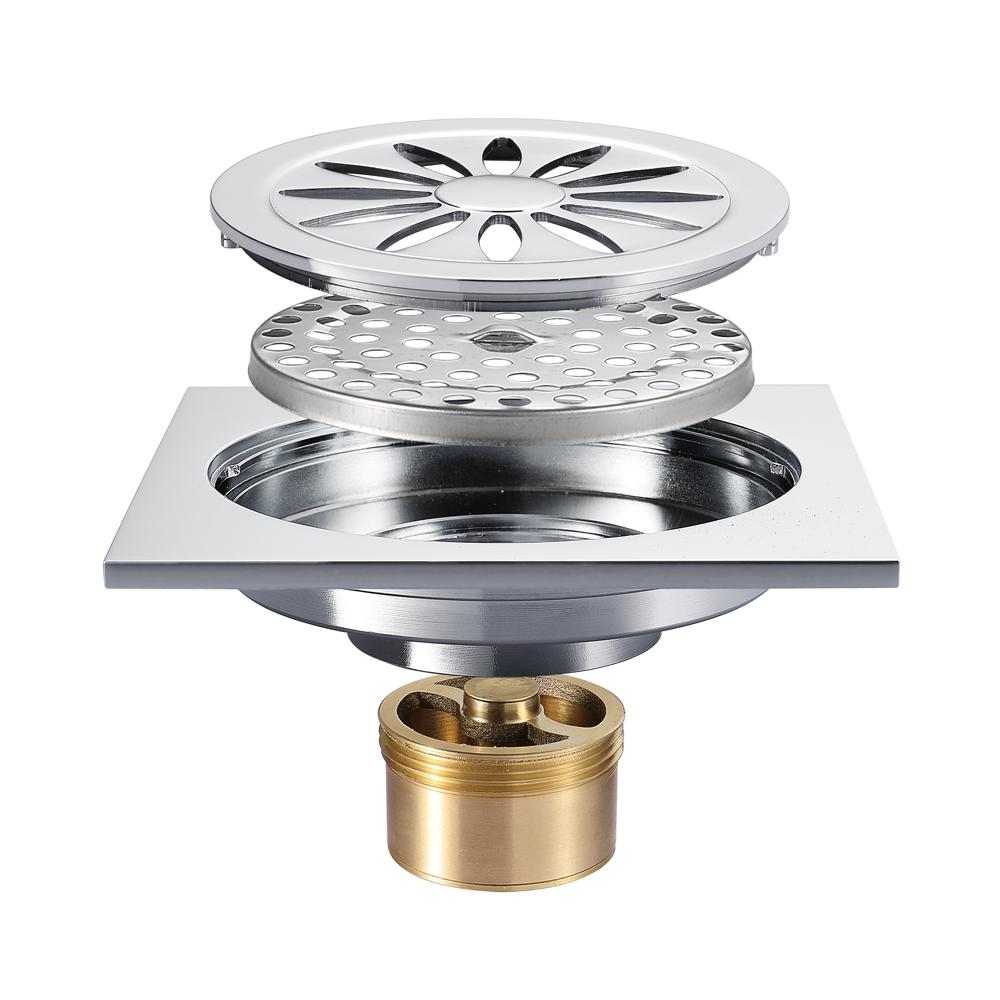 HIDEEP Bathroom Shower Drain 10x10cm Brass champagne Gold Anti-odor Floor Drain (as the picture,Stainless Steel)
