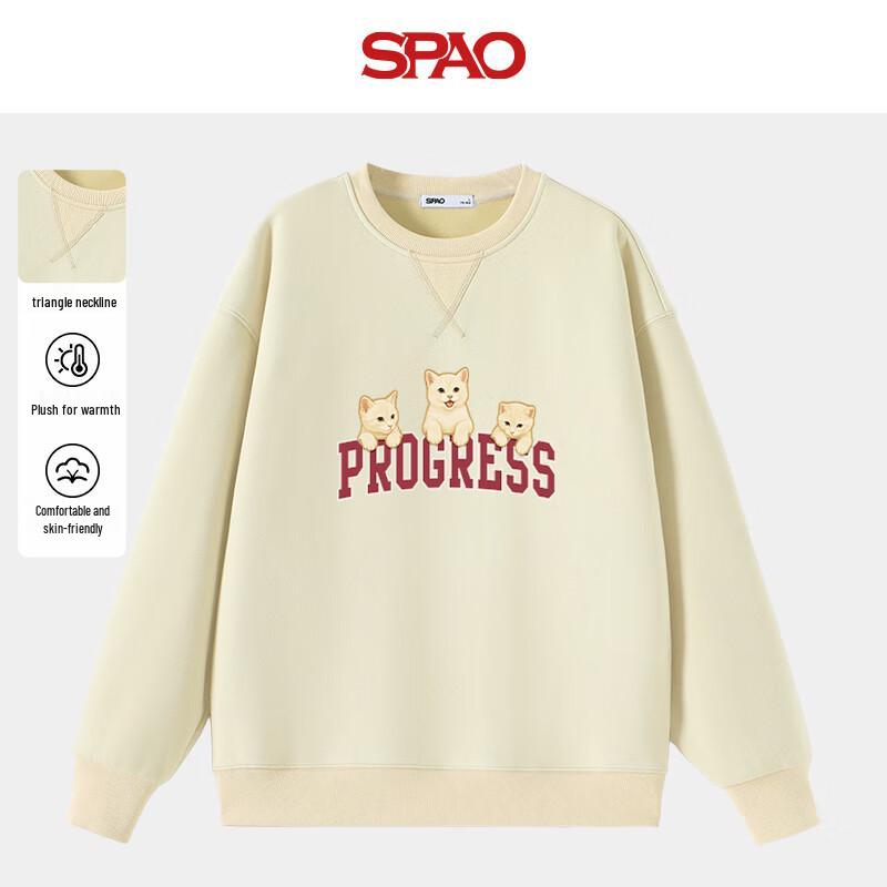 

SPAO Women s Winter Plush-Lined Cat Print Sweatshirt XL