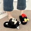 Cartoon Mickey Splicing Suede Fluffy Slippers Women's Autumn and Winter Fashion Retro Cute Outer Wear Thick Bottom Baotou Slippers