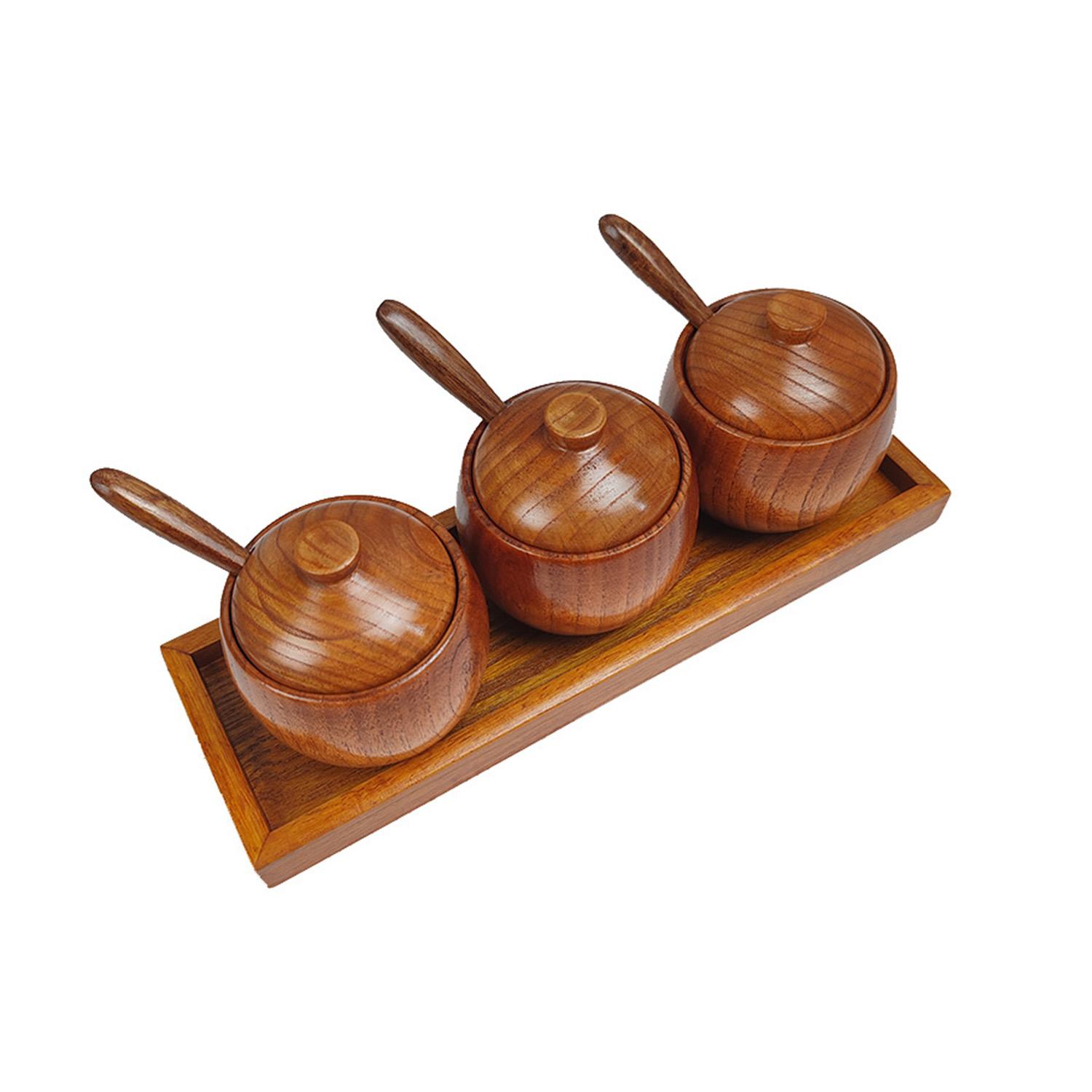 

Набор баночек для специй из натурального дерева с крышкой и ложкой, кухонный органайзер для приправ для соли, перца, сахара, приправ коричневый