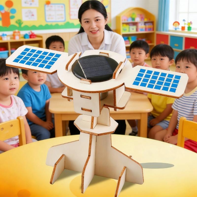 Educational Wooden Solar Satellite Aerospace Model Set Hands On Assembly Physics Teaching Aid For Science Education