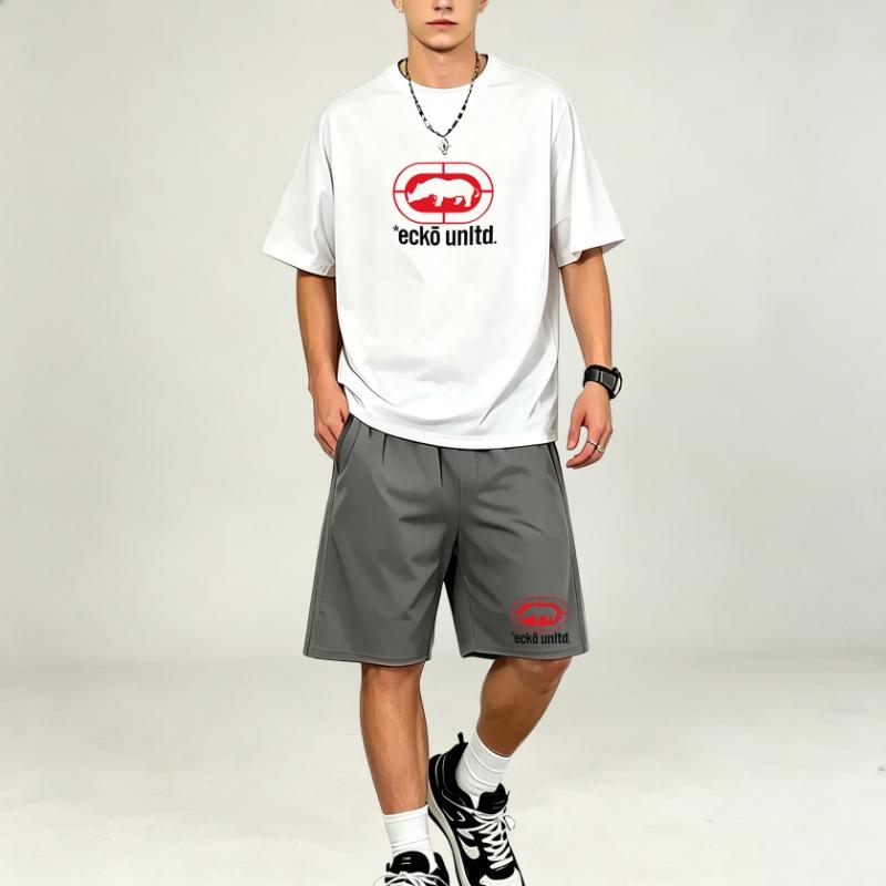 Herren T-Shirts Sets Schnelltrocknende Zweiteiler Kurzarm Oberteile Lockere Sportshorts