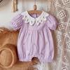 Floral Print Khaki Newborn Romper with Doll Collar - Summer Outdoor Jumpsuit