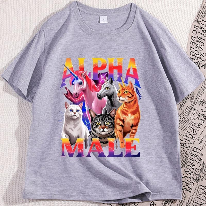 Alpha Meme Humor T-Shirts Mann Baumwolle Kurzarm Hohe Qualität T-Shirt Lässig Katze Einhorn Grafik T-Shirts Locker Tiere Bedruckt