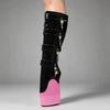 Stivaletti da balletto con tacco alto 18 cm con zeppa 8 tasti Stivaletti da balletto al ginocchio con chiusura stile senza tacco