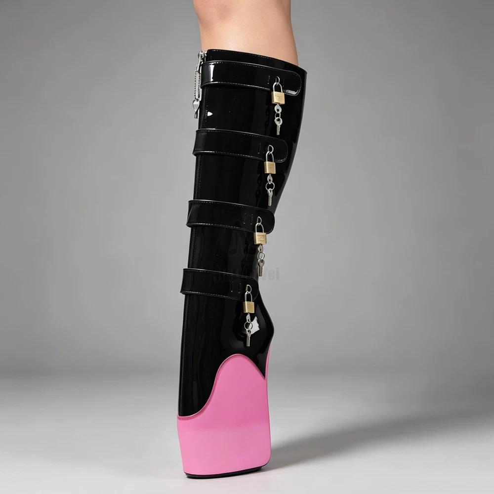 Stivaletti da balletto con tacco alto 18 cm con zeppa 8 tasti Stivaletti da balletto al ginocchio con chiusura stile senza tacco