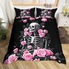Sugar Skull Duvet Cover Scary Skeleton Comforter Cover Queen Twin Size For Adults Teen Halloween Decor Gothic Skull Bedding Set