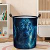 1pc, Majestic Tiger with Blue Lightning Strikes Laundry Basket with Handles, Clothes Foldable Laundry Hamper Organizer for Dorm Bedroom Bathroom Decor