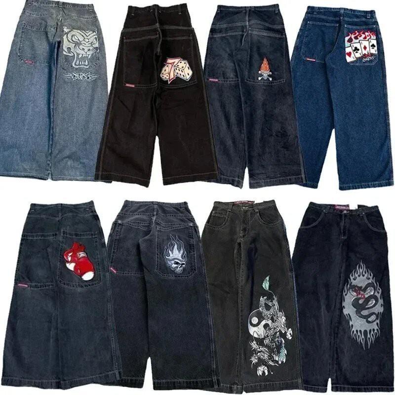 Jeans da Uomo Vestibilità Rilassata Denim Lavato Vintage Con Stampa Grafica Gamba Dritta Pantaloni Streetwear Autunno