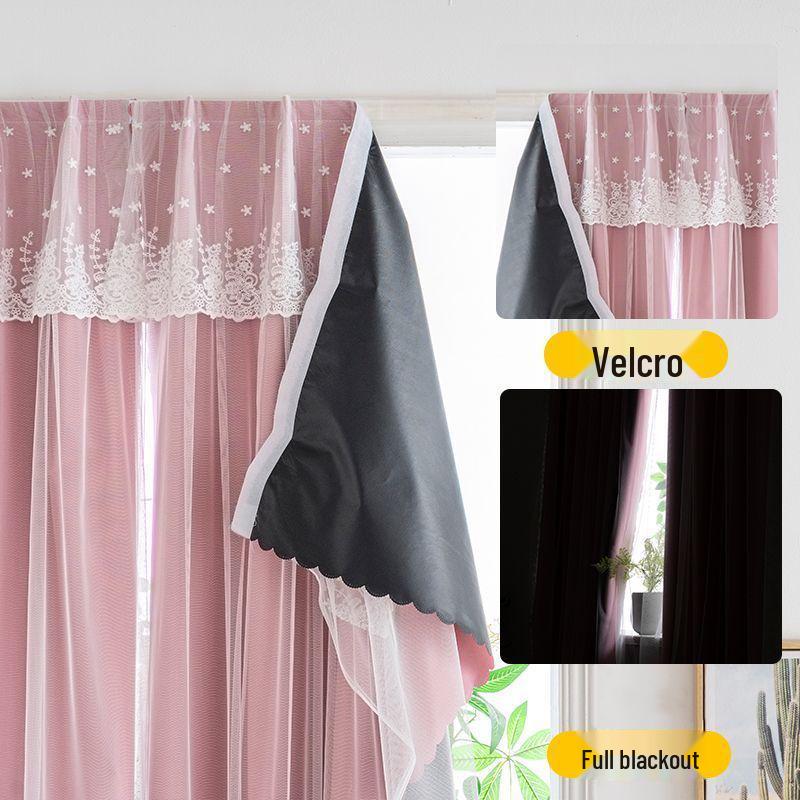 Velcro Gauze Curtain: No-Punch, Full Blackout, Non-Transparent, Sun-Protected, Ideal for Rental Rooms (Blocks 99% Light)