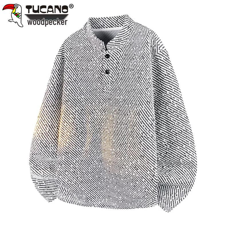 TUCANO Men's Textured Henry Collar Long Sleeve T-Shirt