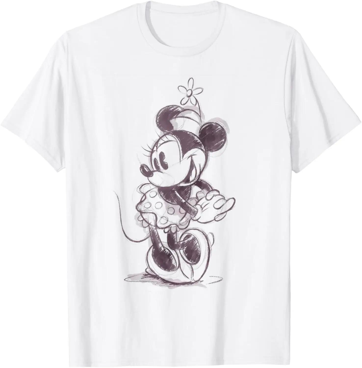 Hot Fashion Casual Disney Mickey and Friends Minnie Mouse Sketch Portrait T-Shirt S-4XL Summer S