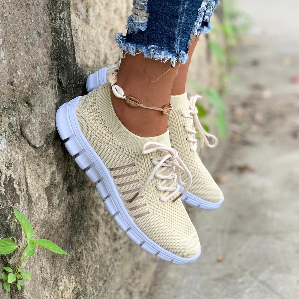 Women's Knit Lightweight Mesh Sneakers, Breathable Mesh Lace-Up Running Shoes, Women's Footwear