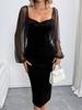 Yiyi 2025 Elegant Mesh Patchwork See-through Long Sleeve Autumn/Winter Gown for Women