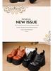 Women's Genuine Leather Platform Shoes 2025: Autumn/Winter Pure Cowhide Petite Height-Increasing Hook & Loop Single Shoes