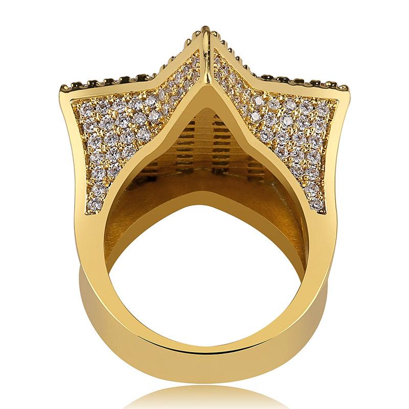 New Star Ring CZ Baguette Gold-Plated Cut Diamond Pentagram Shape Ring Hip-Hop Gold Jewelry