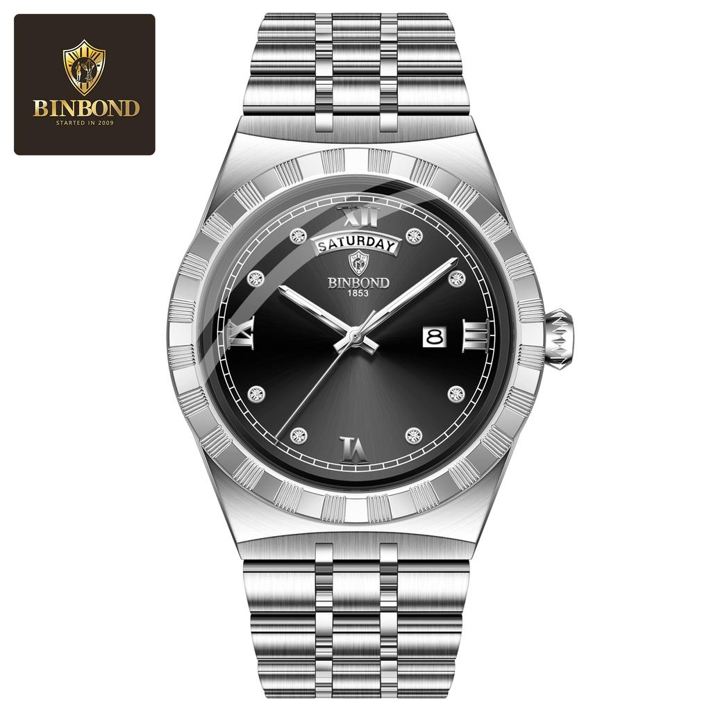 BINBOND New Luxury Wristwatch For Men Fashion Stainless Steel Date Quartz Man Watch Waterproof Luminous Casual Men's Watch