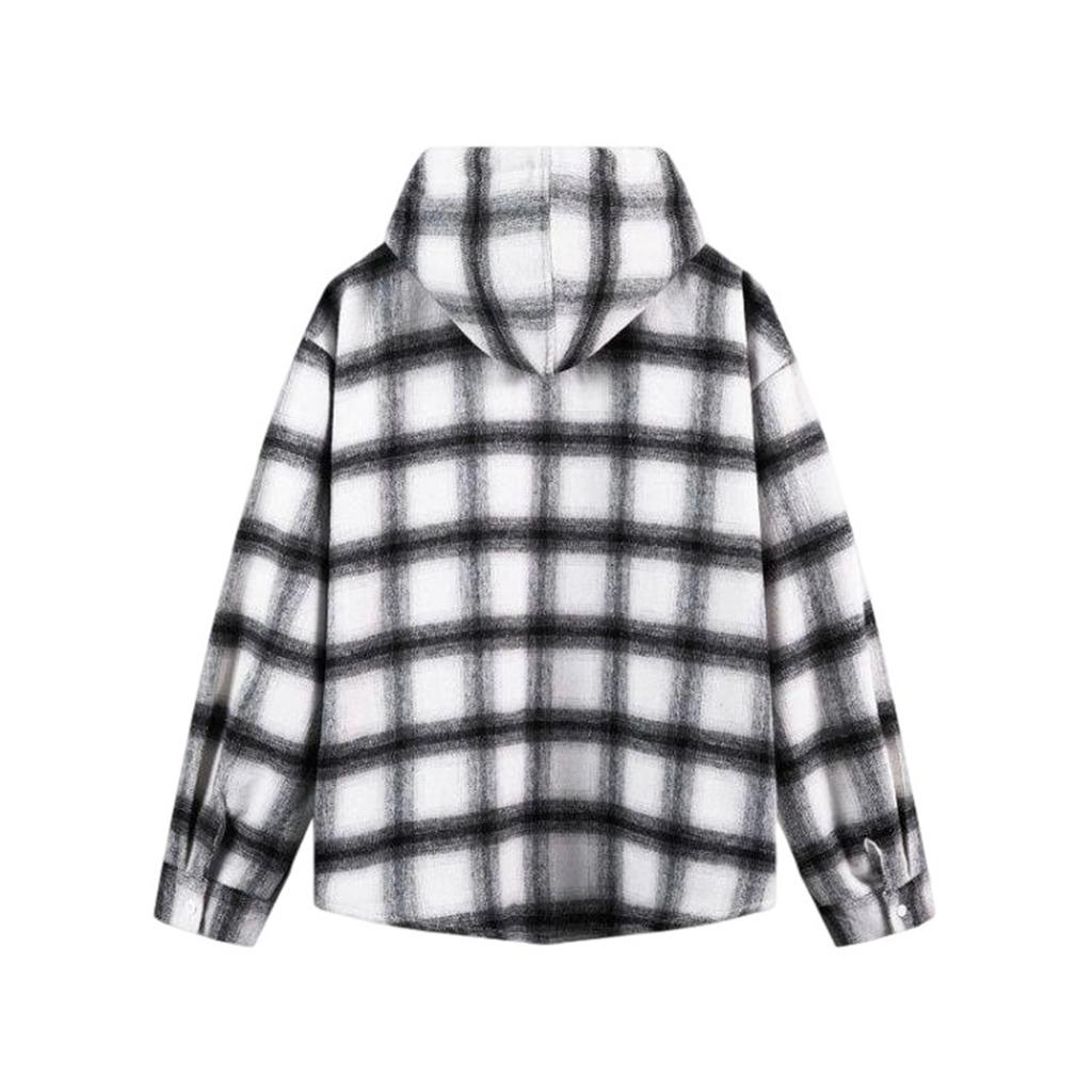 Men's Sports And Leisure Loose Checkered Hooded Shirt Jacket