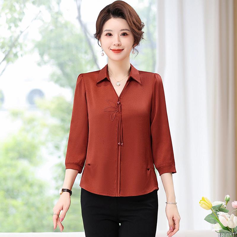 Mom s Stylish Summer Shirt: 2026 New Chinese Style Short-Sleeved Top for Middle-Aged and Elderly Women 5XL