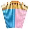 10-Piece Children's Paint Brush Set: Blue Handle Nylon Brushes for Acrylic, Watercolor, and Oil Painting