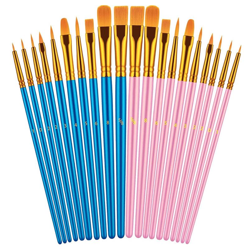 10-Piece Children's Paint Brush Set: Blue Handle Nylon Brushes for Acrylic, Watercolor, and Oil Painting