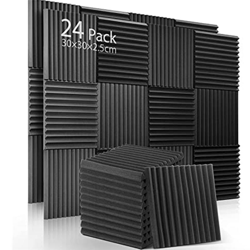 A20F-24PCS Sound Absorber Acoustic Foam Sound Insulation Wall Sound Insulation For Podcasts Reduce Noise (30 X 30 X 2.5 Cm)