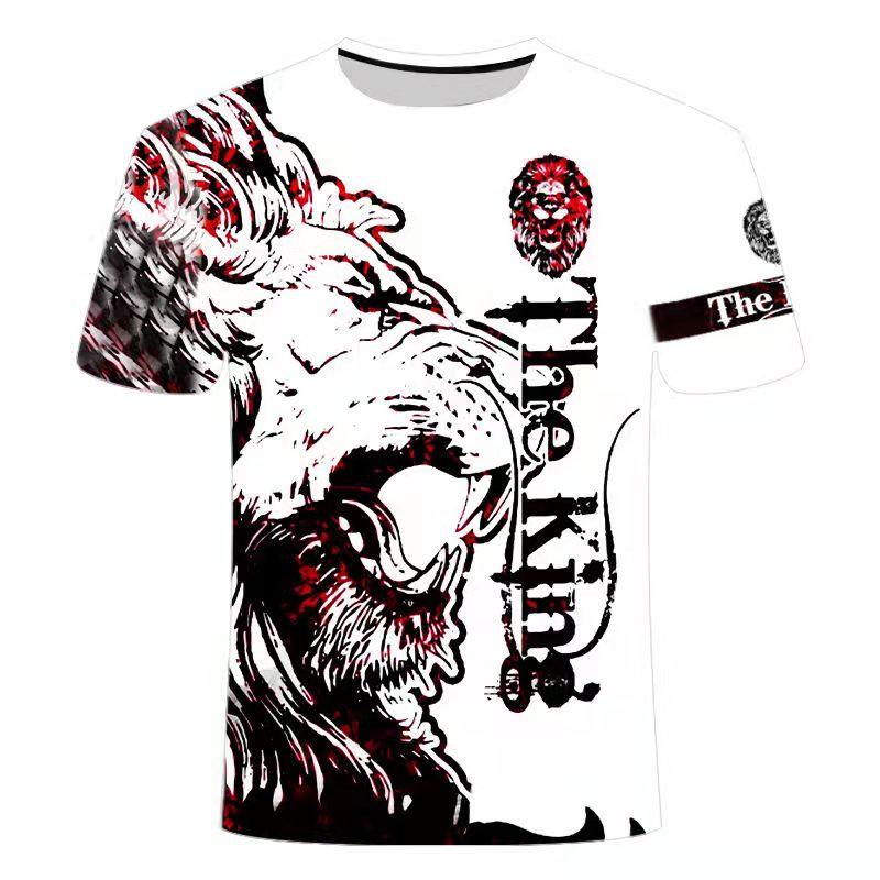 Summer Cross-Border T-Shirt Handsome Lion Animal Digital Printing Men's Casual Loose Sports 3DT Shirt